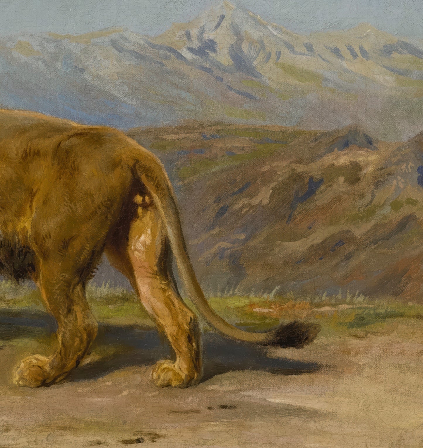 Lion in a Mountainous Landscape