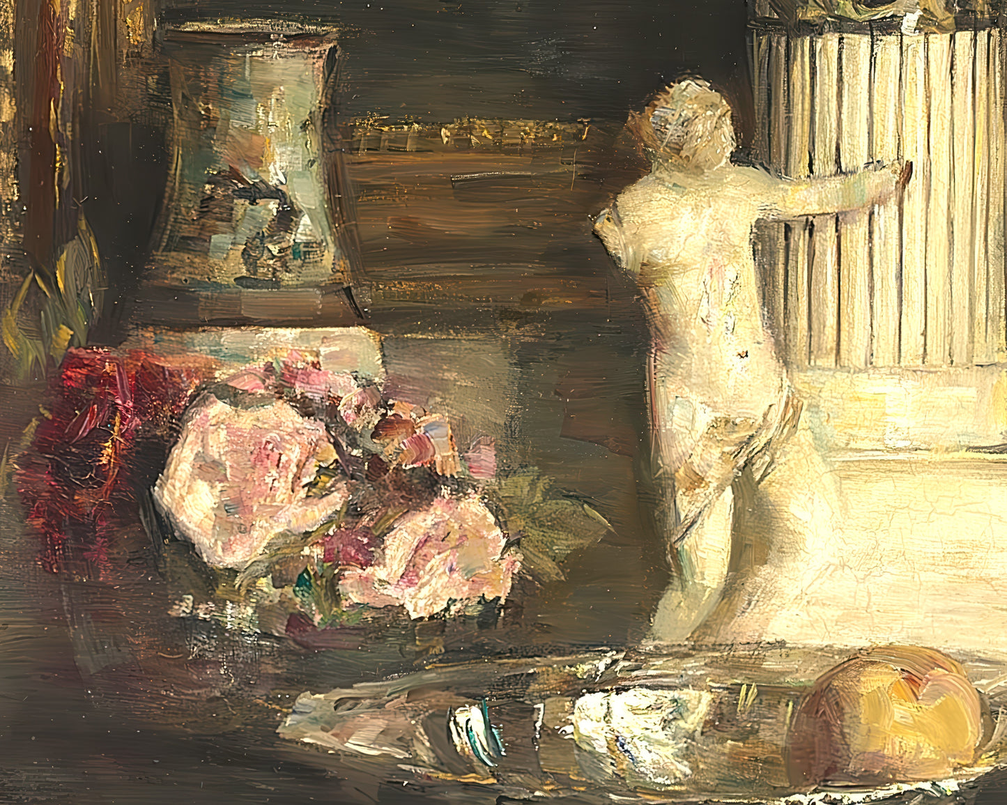 Interior with Various Decorative Objects on a Chest of Drawers in Front of a Painting