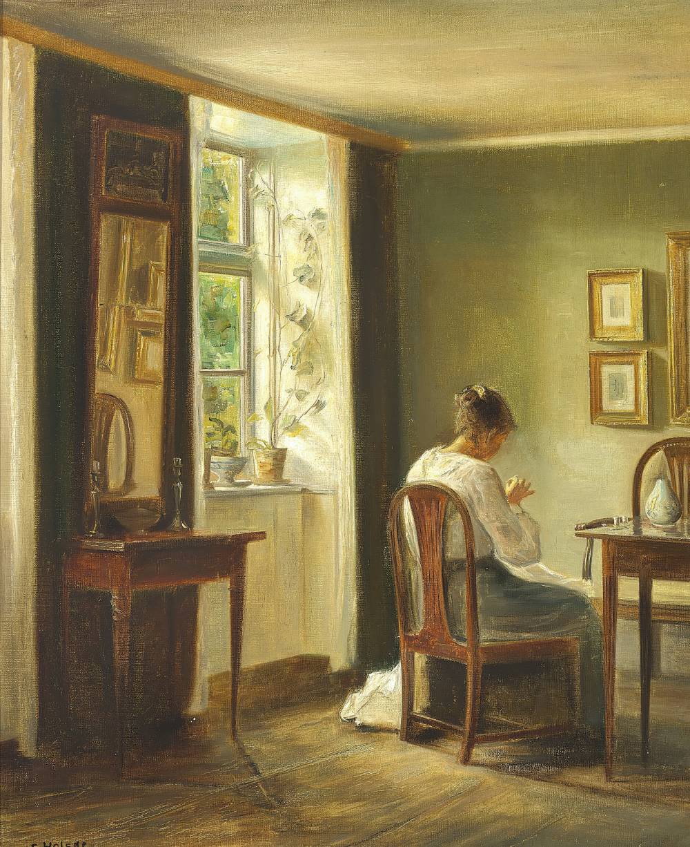 Interior with Woman Sewing by the Window