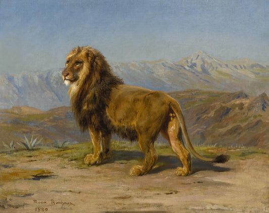 Lion in a Mountainous Landscape