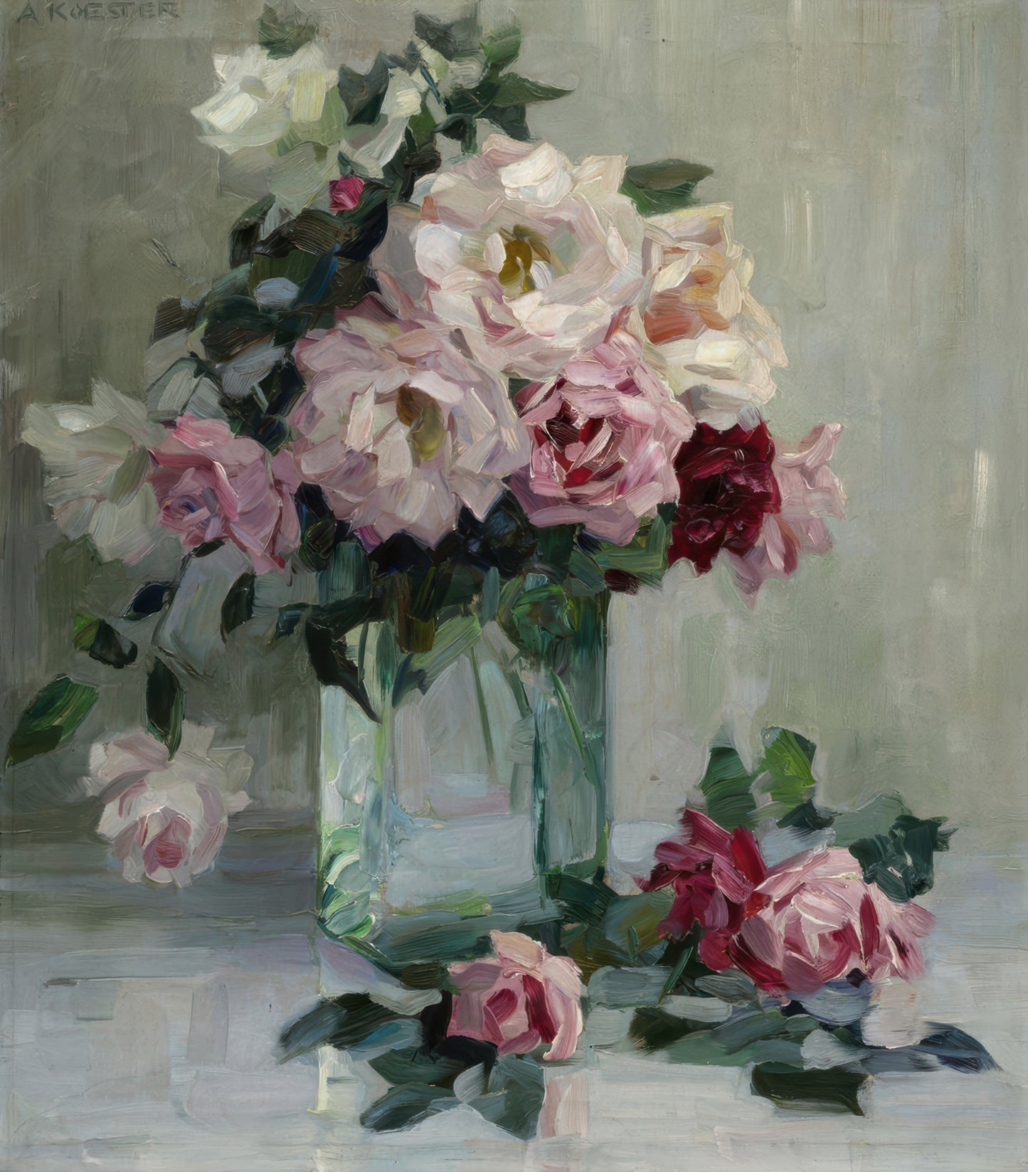 Red and White Roses in a Vase