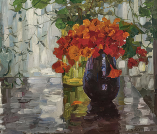 Still Life with Nasturtiums in a Blue Vase