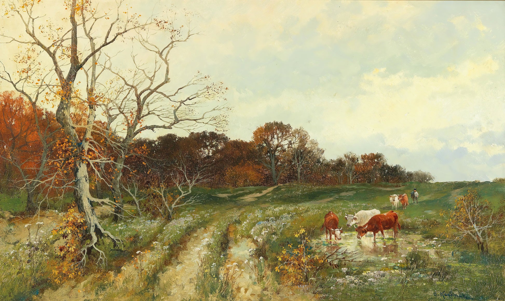 Autumn Landscape with Grazing Cows