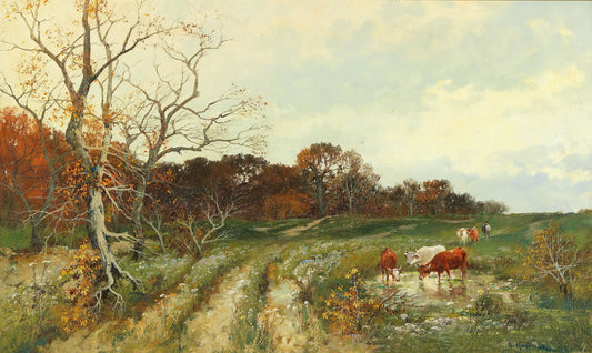 Autumn Landscape with Grazing Cows