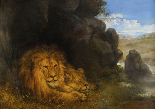 Two Lions in a Cave