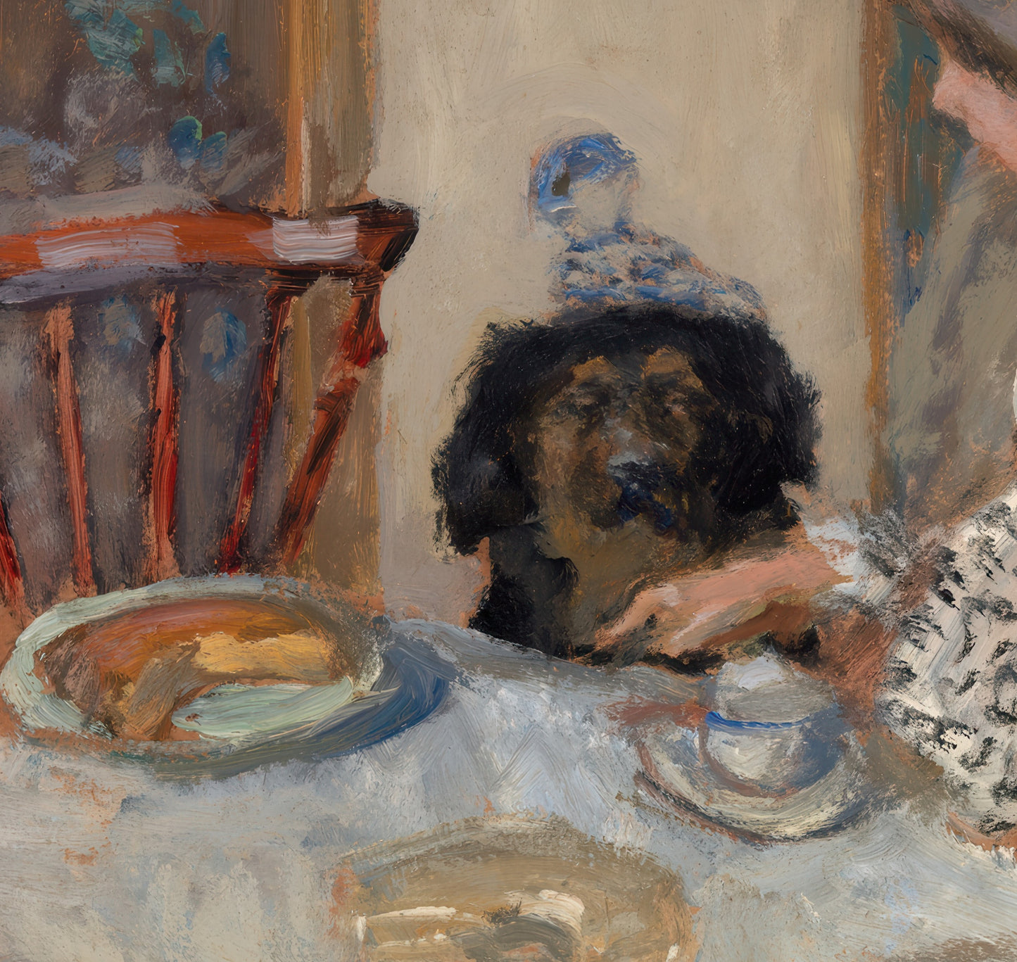 Woman and Dog at Table