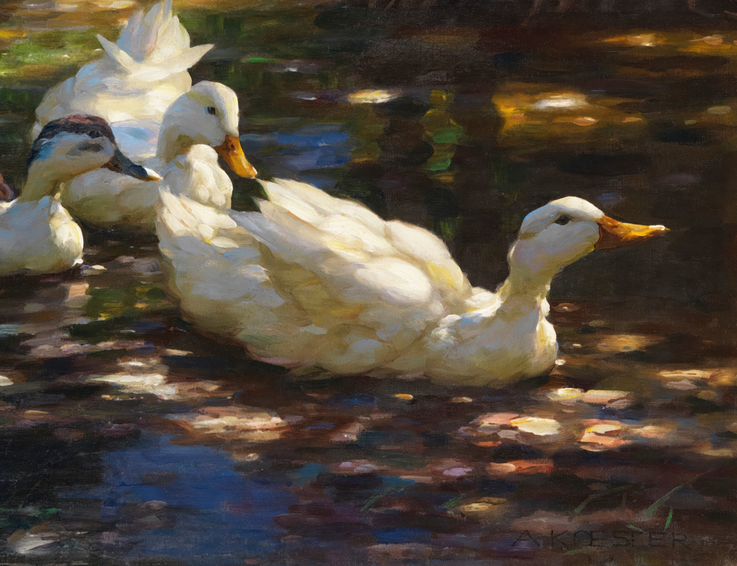 Seven Ducks in a Shady Pond