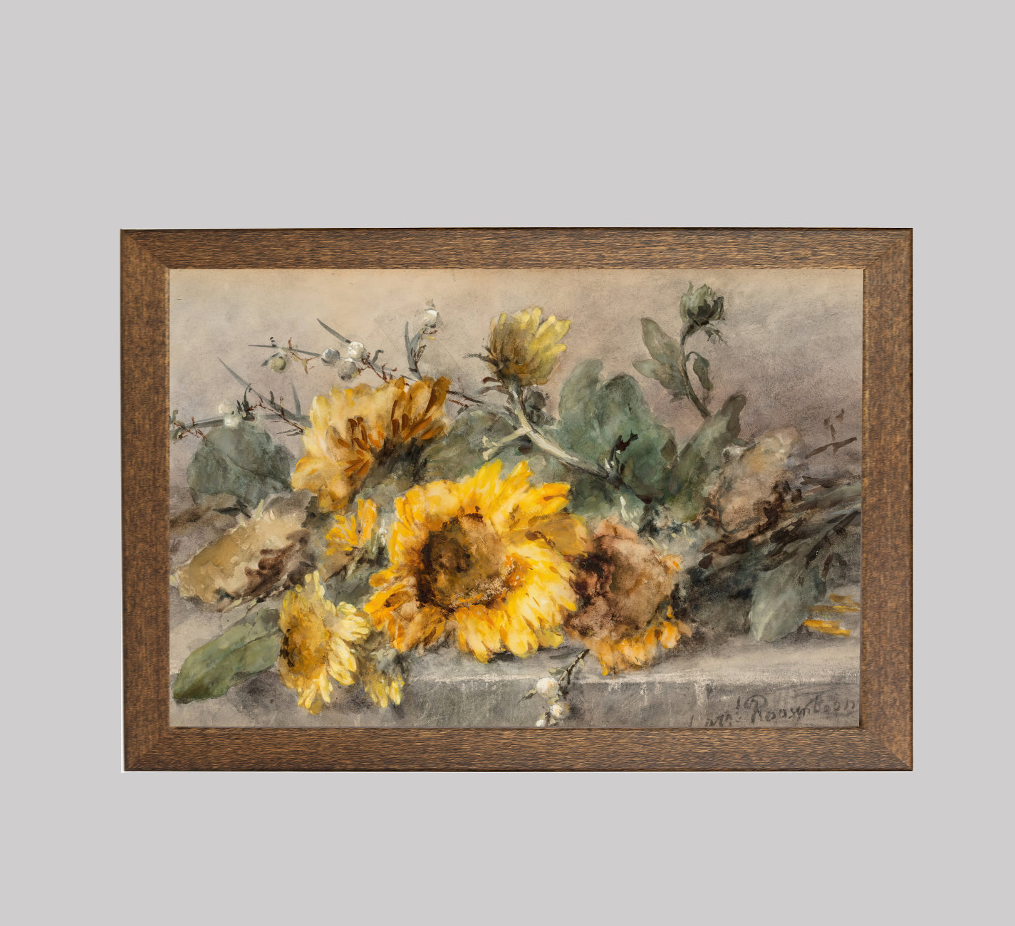 Spray of Sunflowers on a Stone Ledge