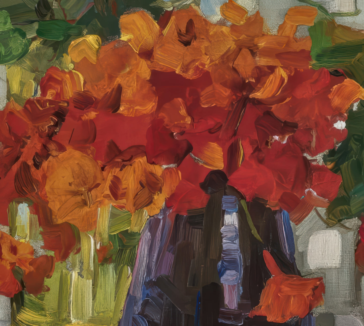 Still Life with Nasturtiums in a Blue Vase