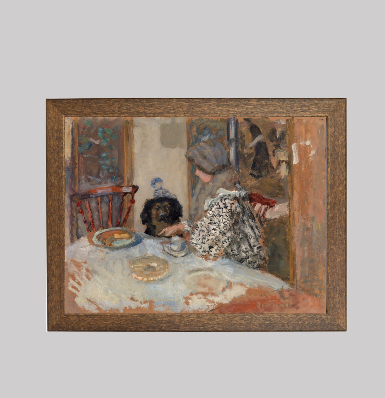 Woman and Dog at Table