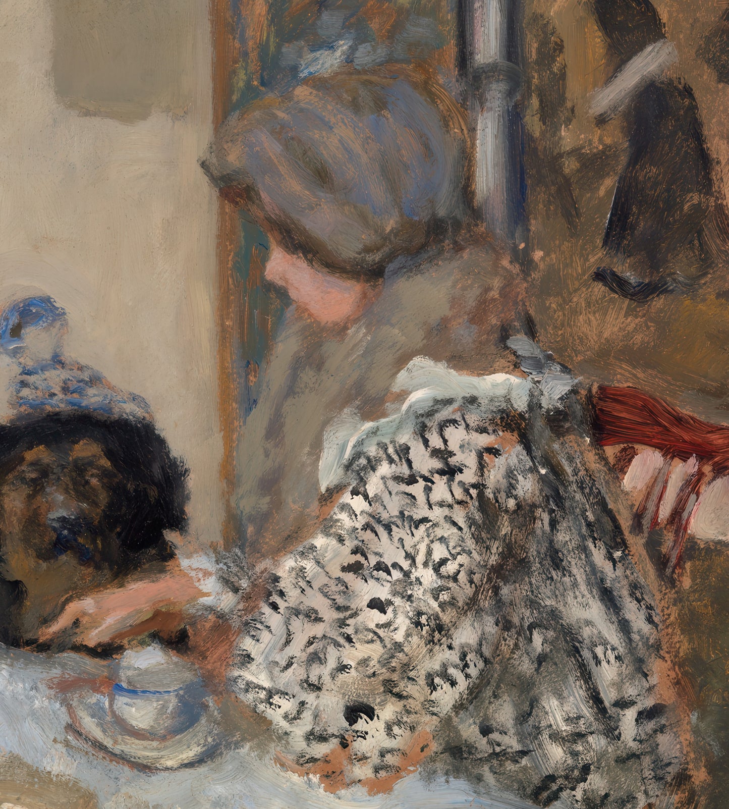 Woman and Dog at Table
