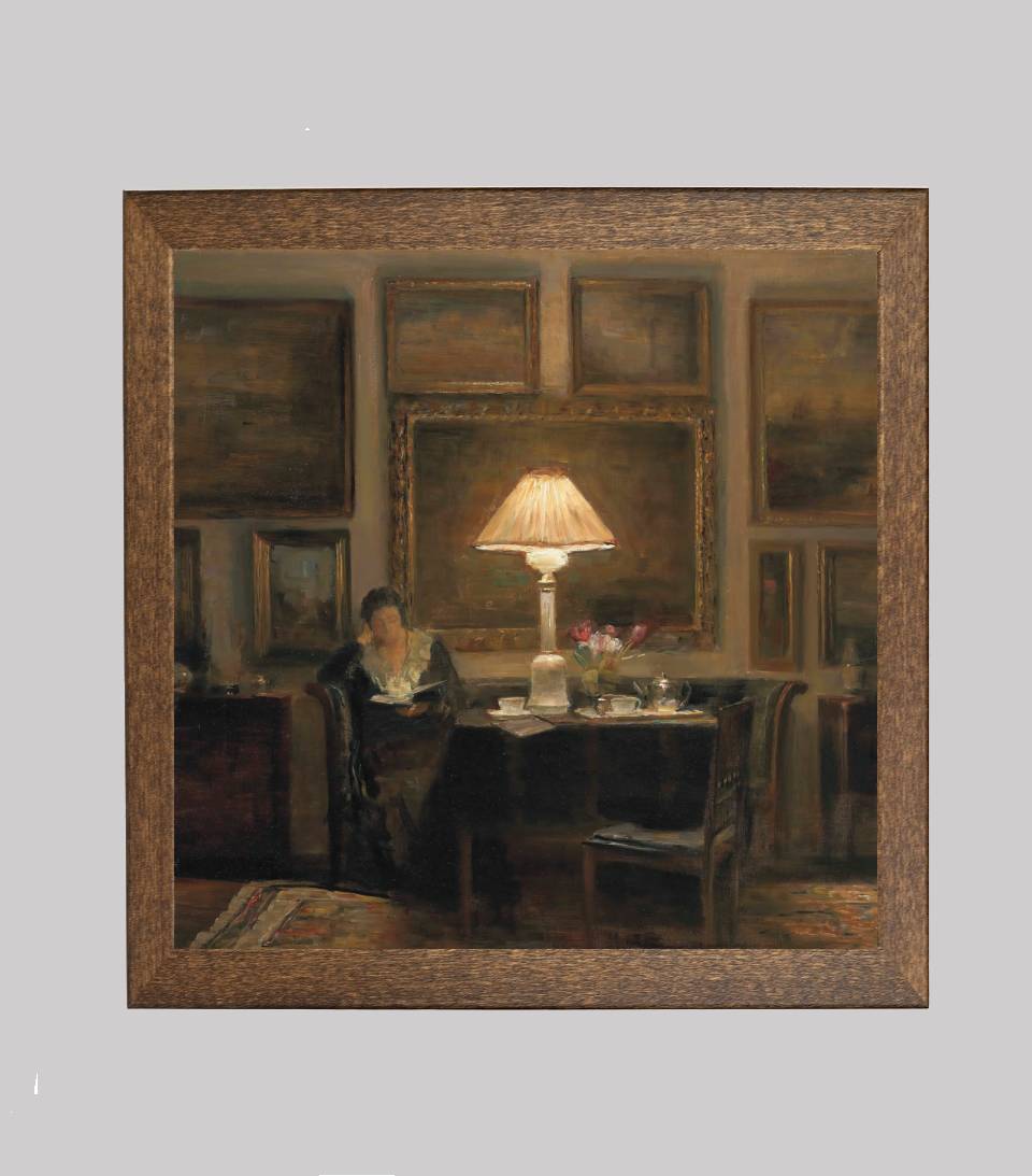 A Lady Reading by Lamplight