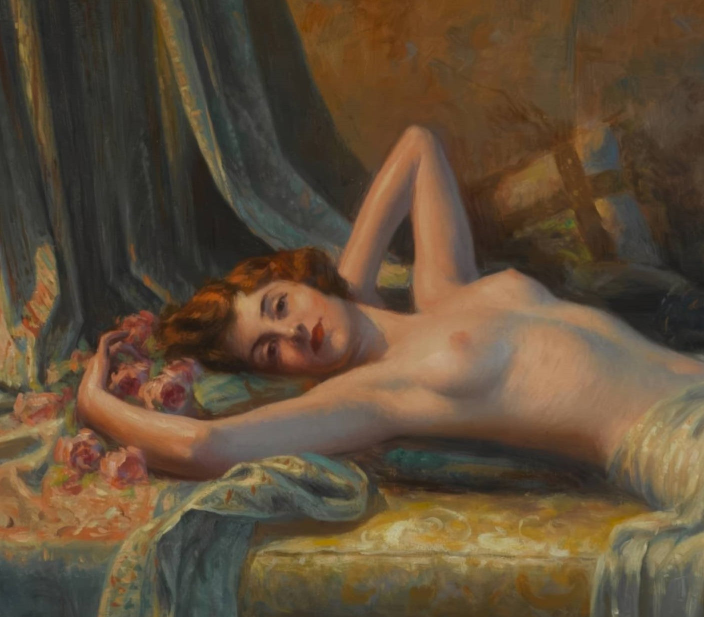 Reclining Nude with a Bouquet of Roses