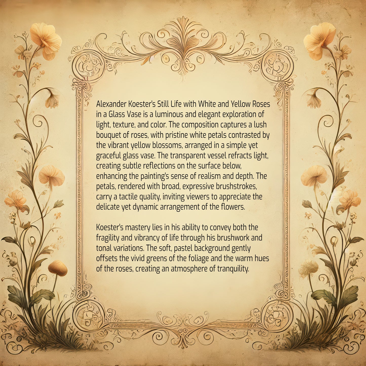 Still Life with White and Yellow Roses in a Glass Vase