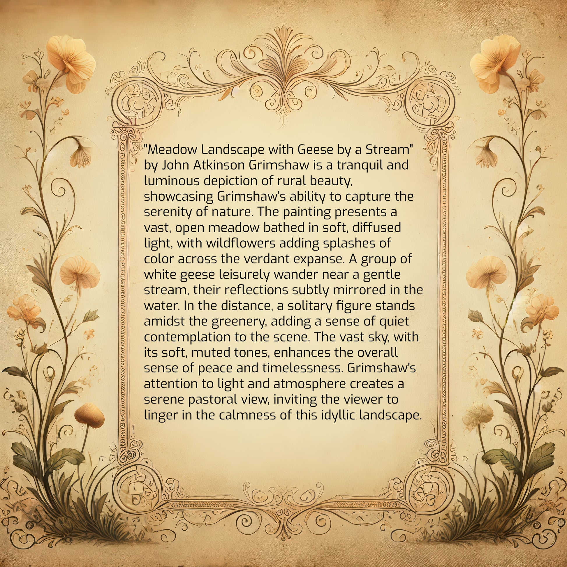 Meadow Landscape with Geese by a Stream