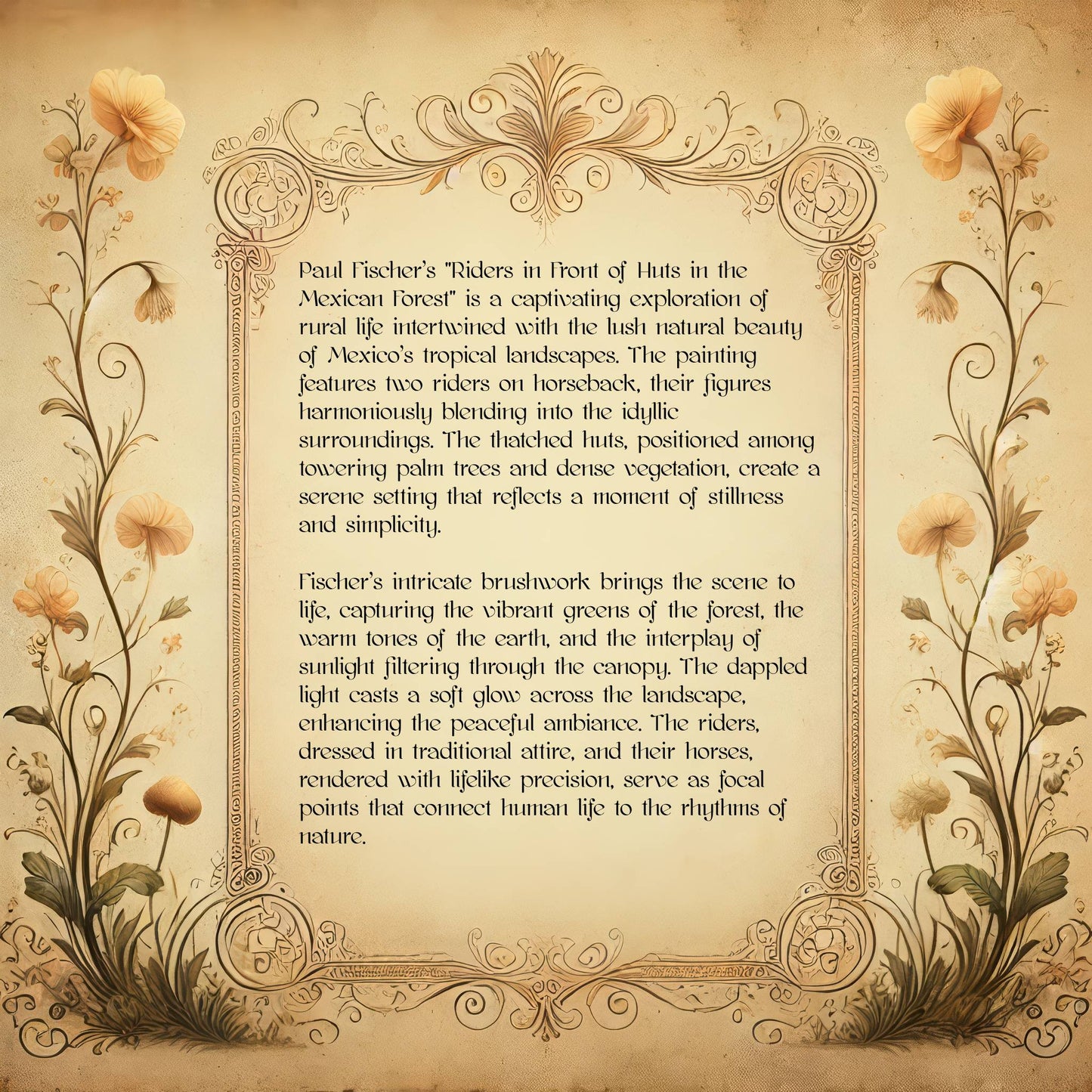 Riders in Front of Huts in the Mexican Forest