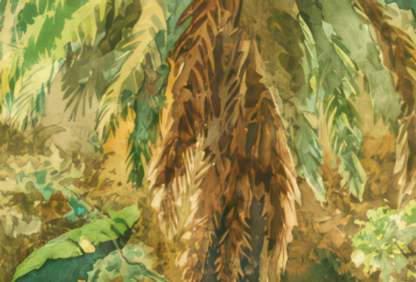 Riders in Front of Huts in the Mexican Forest