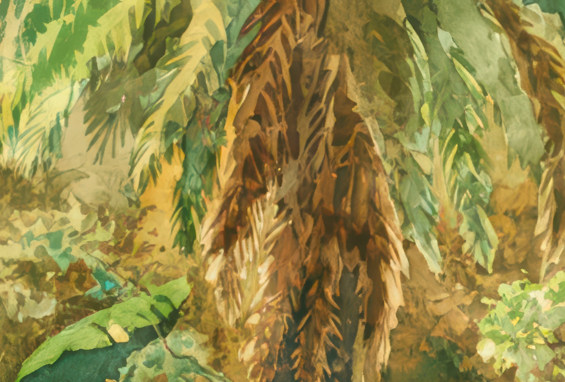 Riders in Front of Huts in the Mexican Forest