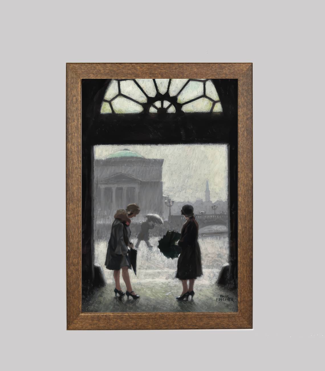 View from Ved Stranden in Copenhagen with Two Women Sheltering from the Rain