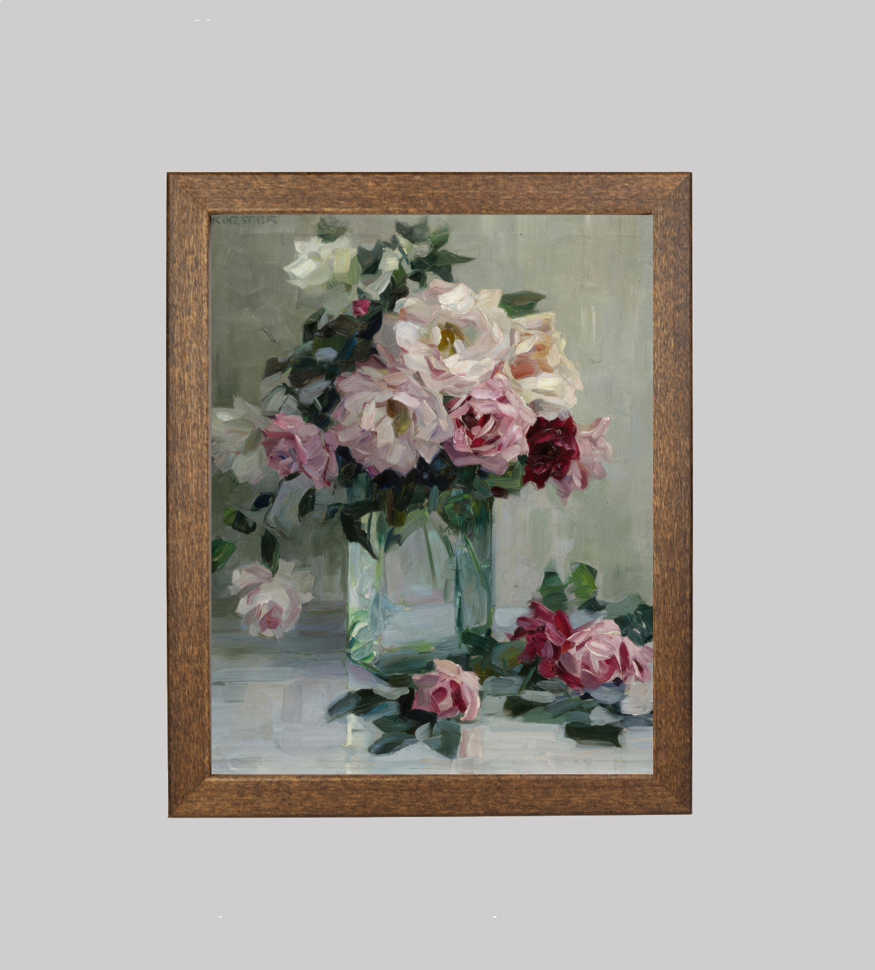 Red and White Roses in a Vase