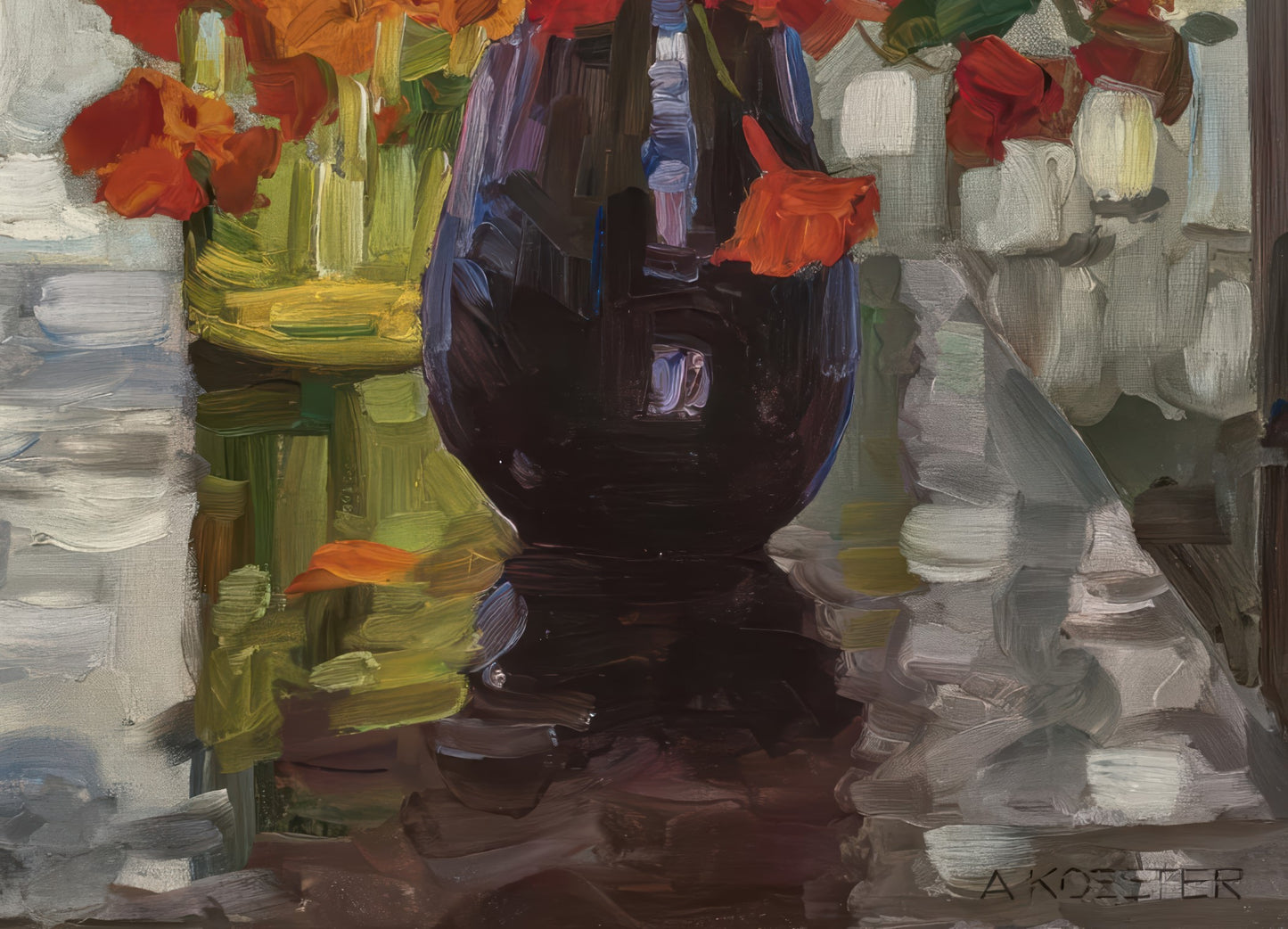Still Life with Nasturtiums in a Blue Vase