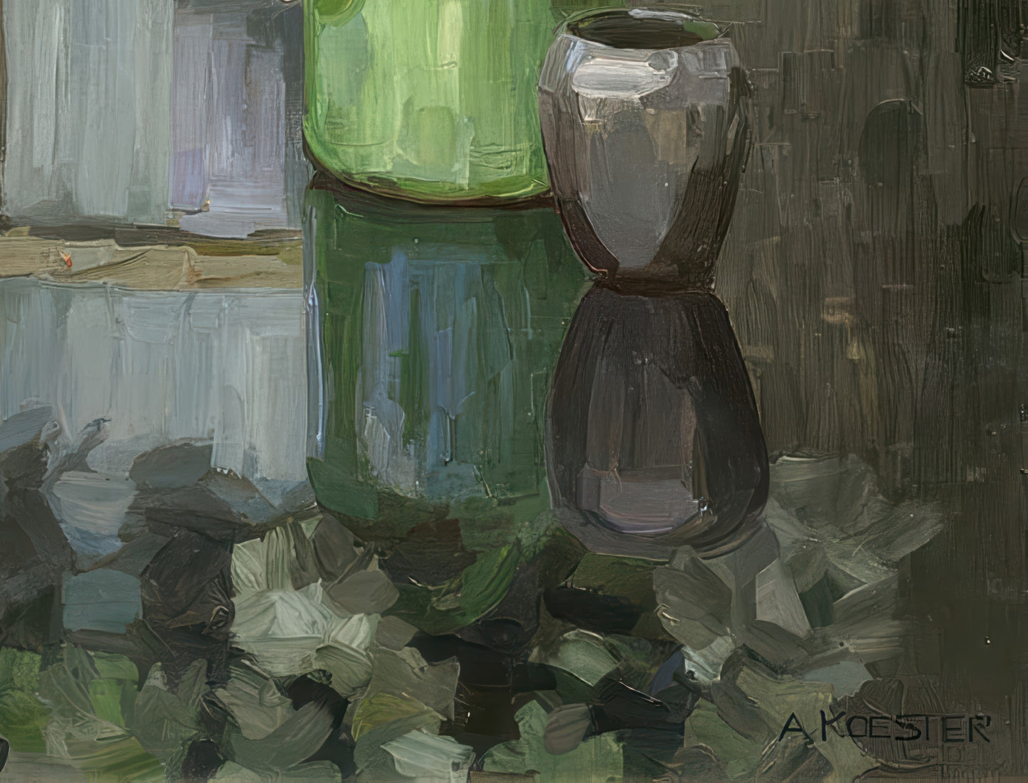 White Carnations in a Green Vase