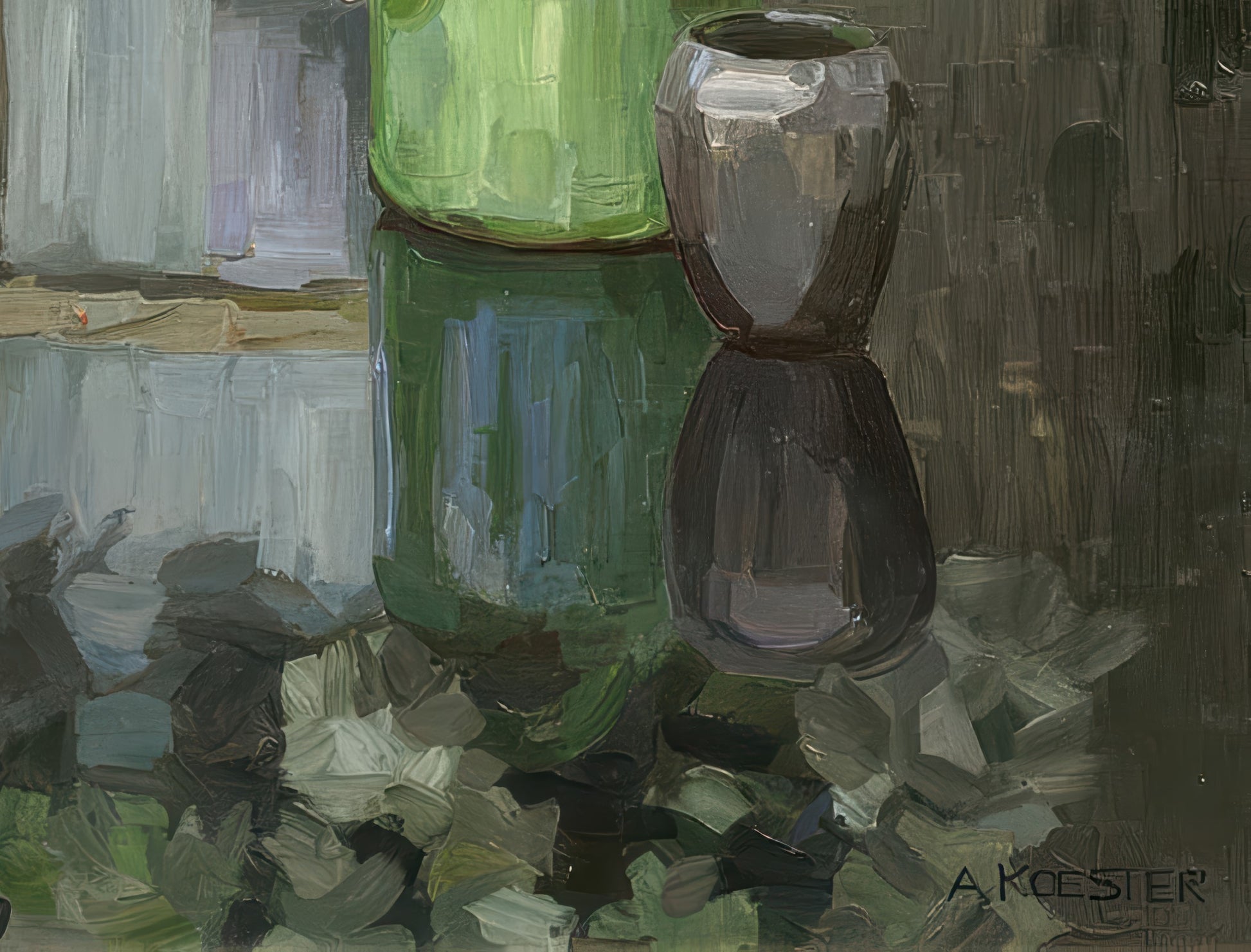 White Carnations in a Green Vase