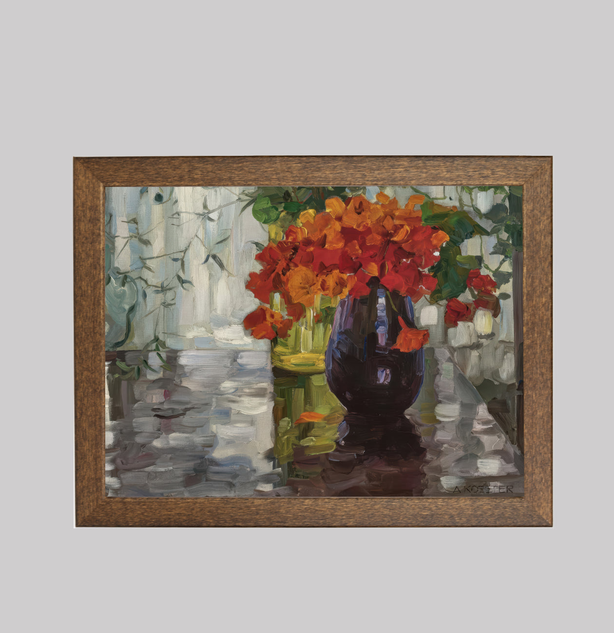 Still Life with Nasturtiums in a Blue Vase