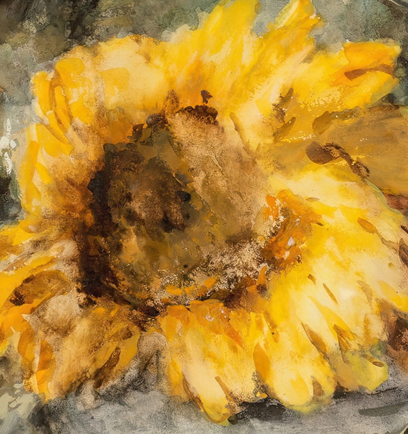 Spray of Sunflowers on a Stone Ledge