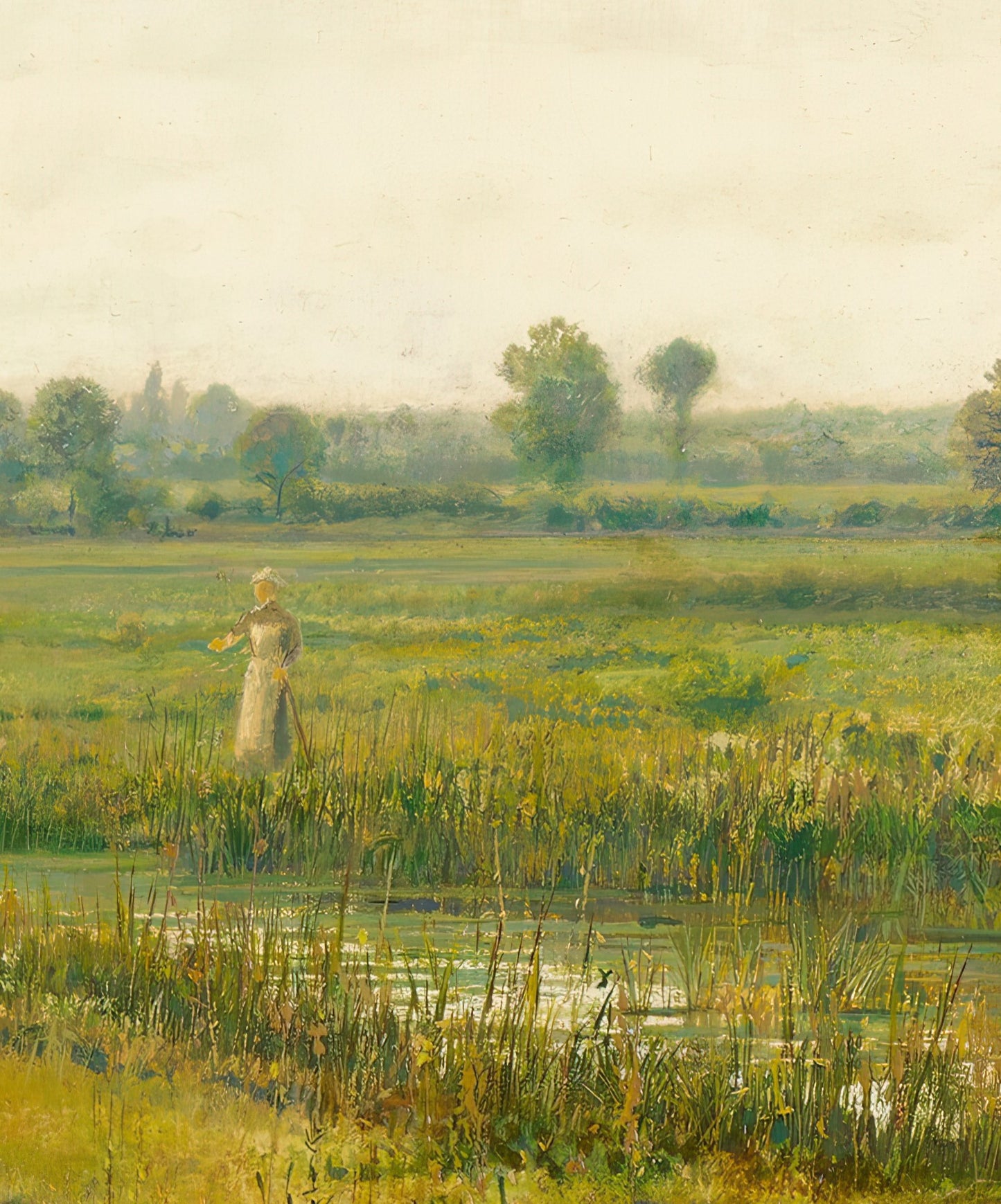 Meadow Landscape with Geese by a Stream