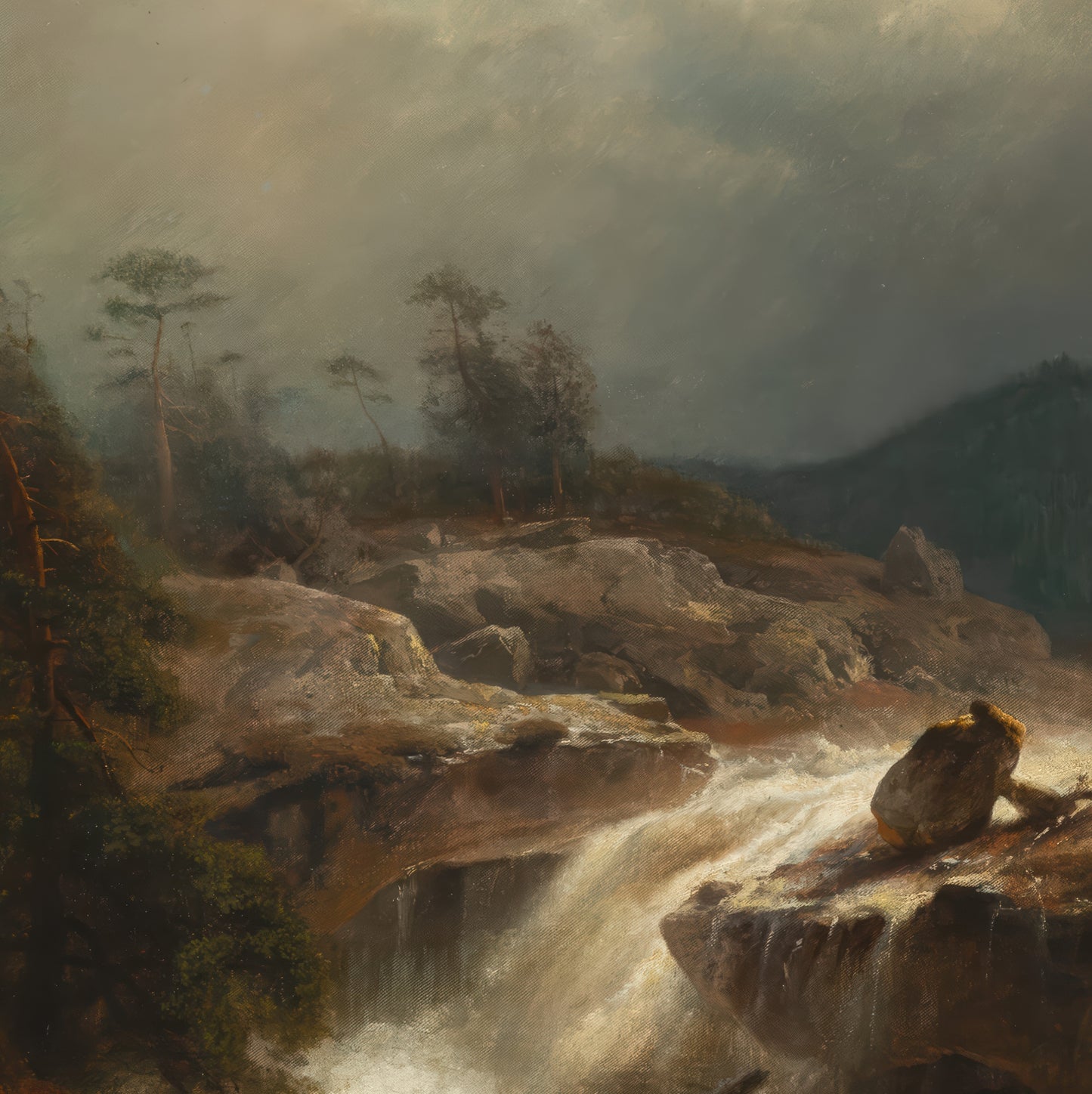 Two Cubs and Their Mother by a Waterfall